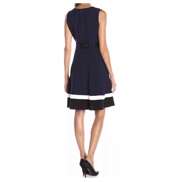 Calvin Klein Navy Sleeveless Belted Dress Size 2 - Picture 4 of 8